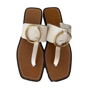 FRAME Off WHITE GOLD LEATHER THONG SLIDE SANDAL Sz 40 US 9